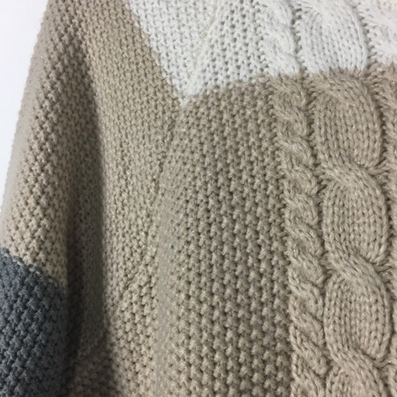 MERONA Sweater Cable Knit Colorblock Metallic Shimmer Cozy Warm Neutral Medium - Picture 5 of 8
